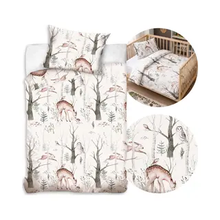 sarcia.eu Bosdieren, Dubbelzijdig, Babybeddengoed Voor Wiegjes, Met Ritssluiting, 100% Katoen 90x120cm+40x60cm Oeko-Tex