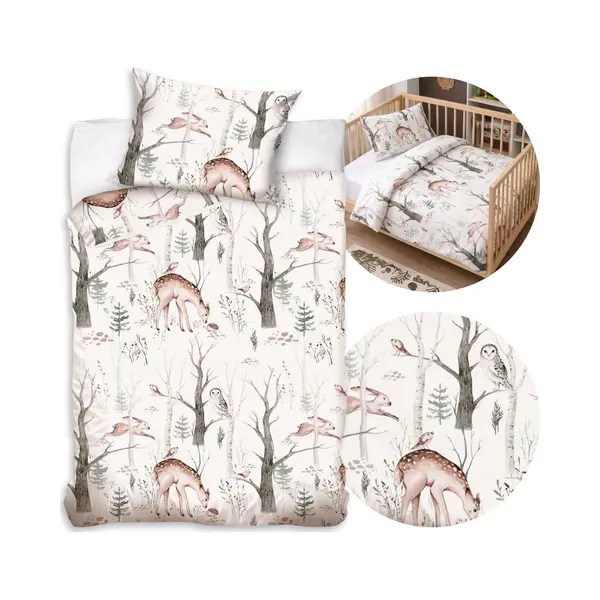 sarcia.eu Bosdieren, Dubbelzijdig, Babybeddengoed Voor Wiegjes, Met Ritssluiting, 100% Katoen 90x120cm+40x60cm Oeko-Tex thumbnail