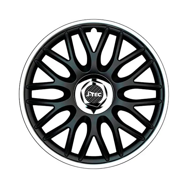 Auto-Style Satz J-Tec Radzierblenden Orden R 16-Zoll Schwarz/Silber + Chrom Ringe thumbnail