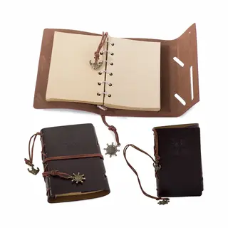 Vintage Lederen Notitieboek Met Windroos 15x10CM - Donkerbruin - Schetsboek Notebook - Cadeau Idee - Blanco Papier - Travel Journal Reis Dagboek Retro
