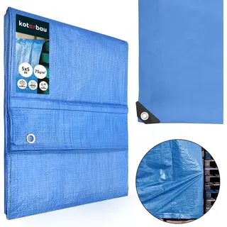 Kotarbau® Plane - 75 G/m2 - Abdeckplane - 5 X 5 M - Schutzplane - Stark & Dick - Universal - Wasserdicht - Blau