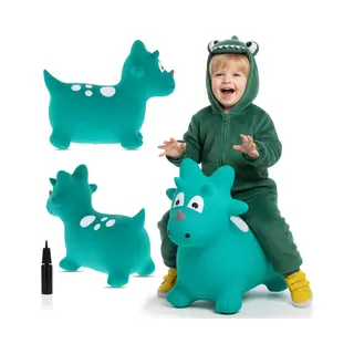 Sun Baby - Springdier Met Pomp Vanaaf 1 Jaar - Dinosaurus - Groen - Max 50kg, Duurzaam Rubber, Gecertificeerd, Bpa-vrij, Springpaard, Springhond