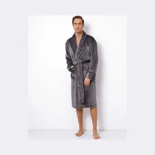 Aruelle Grijze Herenbadjas Voorzien Van Kleine Kroon Borduring - Fleece-2xl