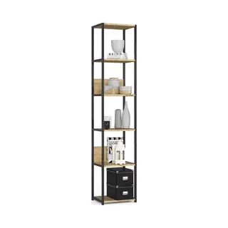 Bücherregal Akord Metallregal Mit Holzwerkstoff-ebenen Schwarz Breite 40 Cm 6 Ebenen Eiche Artisan B40 X H192 X T32 Cm