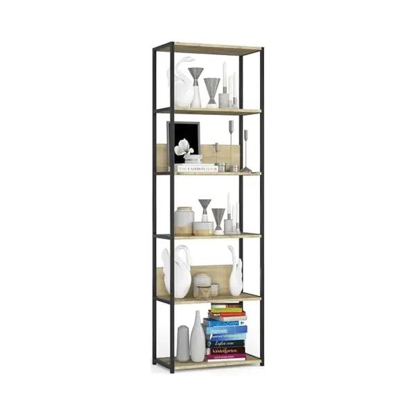 Akord Open Boekenkast, Ladderkast, Industrieel Design / Vakkenkast Met 6 Planken / Opbergplank / Boekenrek Opslagrek / Zwart - Artisan Eik / 60 X 192 X 32 thumbnail