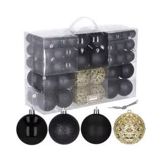 Springos Kerstballen | Kerstversiering | Onbreekbaar | 100 Stuks | Zwart Tinten/Goud