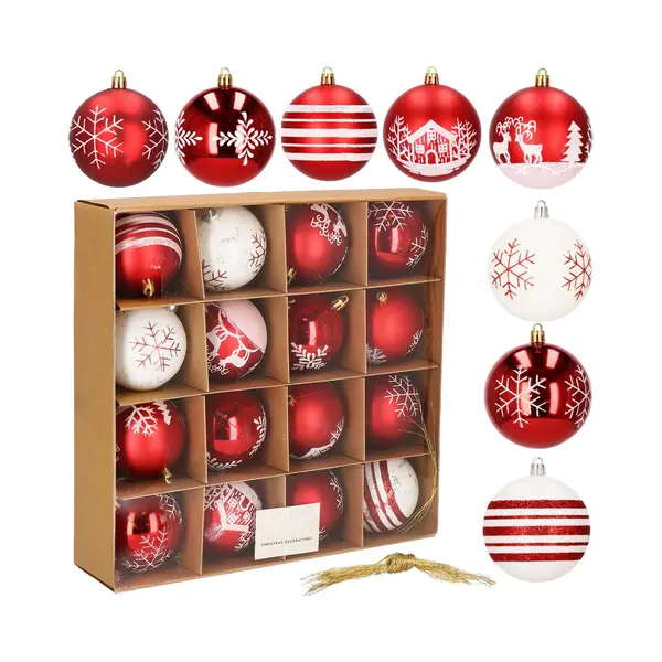 Springos Weihnachtsbaumkugeln Rotes Design Wintermotive 16 Stk. Tannenbaumschmuck 16-teiliges Set Tannenbaumschmuck thumbnail