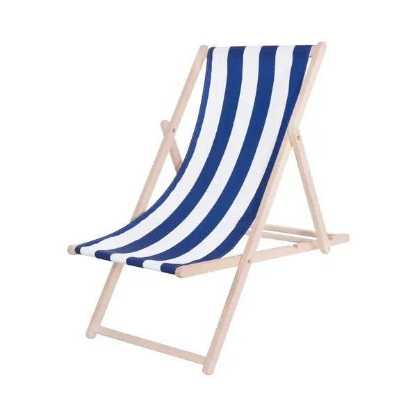 Springos Klappbarer Strandliegestuhl Aus Holz Mit Weiß-blauen Streifenstoff thumbnail