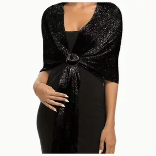 Chique Metallic Stola Met Gesp - Cape – Omslagdoek – Sjaal Met Prachtige Glans | Zwart - Puur - Bruid - Bruiloft - Feest - Bruidsmoeder –