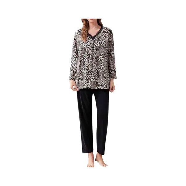 Dames Pyjamaset Met Panterprint 334# Xxl (44) Bruin/zwart/wit thumbnail