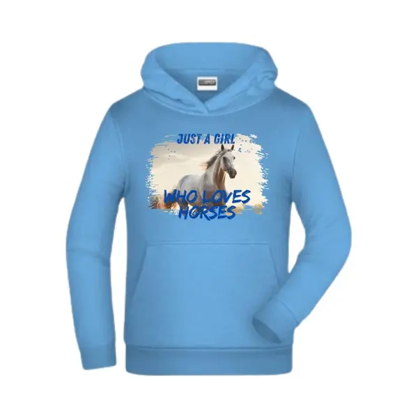 Lichtblauwe Hoodie Met Paard -James & Nicholson-122/128-Hoodie Meisjes thumbnail