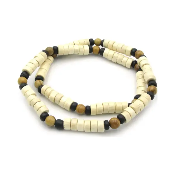 No Evil Kralenketting Voor Mannen Met 6mm Houten Kralen Wit Bruin En Zwart thumbnail