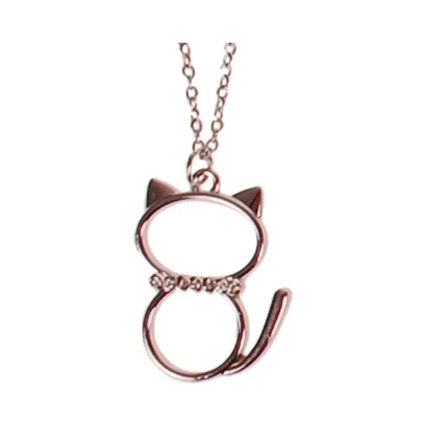 S.y.w Kinderketting Rvs 45cm - Hangertje Poesje Met Strass Steentjes Zilverkleurig 2, 5cm thumbnail