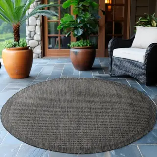 Muratap Tapijtenloods Solid Binnen En Buiten - Rond Vloerkleed - Indoor & Outdoor - Laagpolig Effen - Zwart- 120 Cm Rond