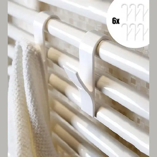 6x Handdoekhaakjes - Handdoekhaken Radiator - Radiator Kapstokhaak - Handdoekenrek Badkamer - Hangend - Haakjes | 6 Stuks - Hoge Kwaliteit! thumbnail