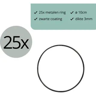 Zwart Metalen Ring Ø10cm - 25 Stuks - (Dromenvanger Ring 10cm - Draad Staal Ring - Stalen Ring - Bloemen Ring - Macrame Ring)