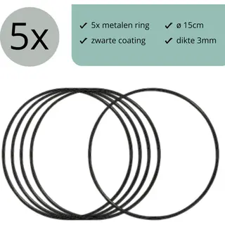 Zwart Metalen Ring ø15cm - 5 Stuks - (Dromenvanger Ring 15cm - Draad Staal Ring - Stalen Ring - Bloemen Ring - Macrame Ring)