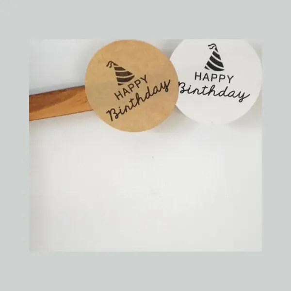 Sluitsticker - Sluitzegel – Sticker - Happy Birthday Met Feesthoed | Verjaardagskaart - Envelop | Naturel & Wit & Zwart | Vintage | Envelop Sticker thumbnail