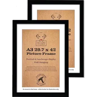 Picture Frame Uk Set Van 2 Fotolijsten Fotomaat A3 (29, 7x42 Cm) - Mdf Hout- Zwart - Fotokader - 28mm Profielbreedte - Posterlijst