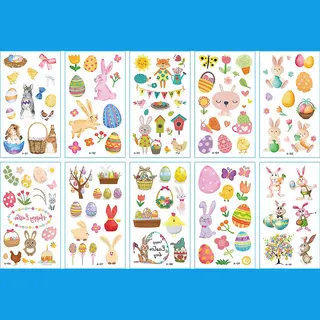 10 Stuk Tattoo Sticker Gezicht Hand Cartoon Nep Tatoo Tijdelijke Waterdichte Taty Model A Pasen