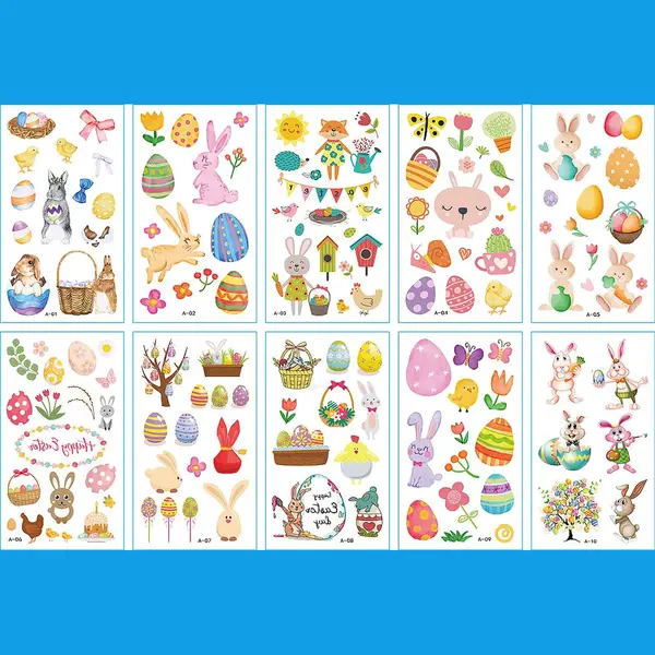 10 Stuk Tattoo Sticker Gezicht Hand Cartoon Nep Tatoo Tijdelijke Waterdichte Taty Model A Pasen thumbnail