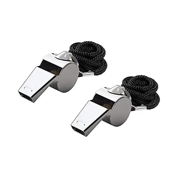 Set 2 Roestvrijstalen Noodfluit - Sterk Metalen Fluitje Met Sleutelkoord Scheidsrechters Coaches Noodhulp Badmeester Basketbal Voetbal Hockey thumbnail