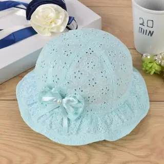 Schattige Vakantie Zonnehoed Mint Groen Broderie / Kant – Zomerhoedje Strik + Pareltje Achter | Baby – Peuter – Kinderen | 0 - 3 Jaar | Uv