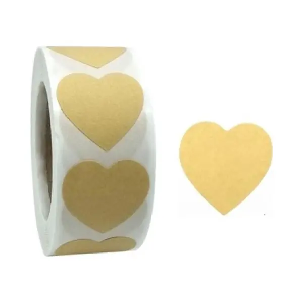 Sluitsticker - Sluitzegel – Kraft Naturel / Hart / Hartje | Trouwkaart - Geboortekaart - Envelop | Harten | Envelop Stickers | Cadeau - Gift - thumbnail