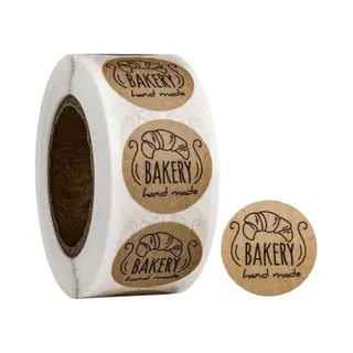 Sluitsticker - Sluitzegel – Hand Made Bakery | Kraft Naturel Effect | Croissant - Bakkerij - Taarten - Gebak - Koeken - Markt | Kaart – Envelop |