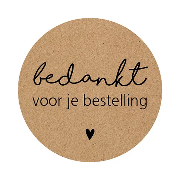 Sluitsticker - Sluitzegel – Bedankt Voor Je Bestelling | Kraft Naturel – Zwart - Hartje | Bedankje – Envelop | Chique | Envelop Stickers | thumbnail
