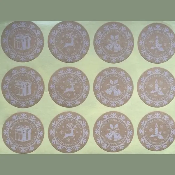 Sluitzegel Rond Kraft – Kado / Klok / Rendier / Hulst Tak – Merry Christmas - Kerst | Envelop Sticker – Bedankje | Cadeau – Gift – thumbnail