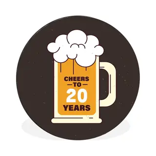 WallCircle - Wandcirkel - Muurcirkel - Jubileum - 20 Jaar Verjaardag - Bier - Aluminium - Dibond - ⌀ 90 Cm - Binnen En Buiten