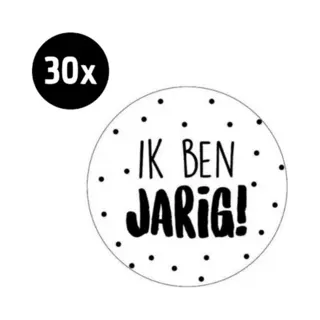 30x Sluitsticker Ik Ben Jarig! | Wit | Zwarte Stippen | 40 Mm | Sluitzegel Feest | Sluitsticker | Chique Inpakken | Traktatie - Verjaardag - Feest -