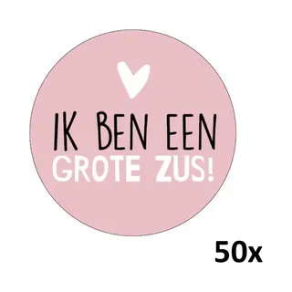 50x Hoera Ik Ben Een Grote Zus | Roze | 40 Mm | Geboorte Sticker | Sluitzegel | Sticker Geboortekaart | Baby Nieuws | Zwangerschap |Luxe Sluitzegel