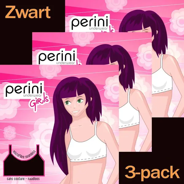 Perini Meisjes Topjes Microvezel - 3-pack - Maat 152/164 - Zwart thumbnail