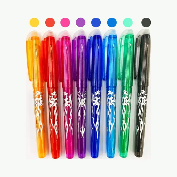 Uitwisbare Pennen Inclusief Gum Dop- 8 Stuks- Diverse Kleuren- Uitwisbare Pen- Erasable Pen- Uitwisbaar- Uitgumbaar- Rollerball Pen- Gumbaar- Wisbaar- thumbnail