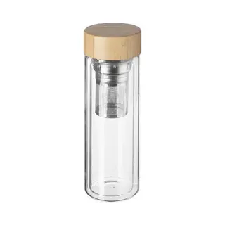 Theeglas Met Filter - Theefles Dubbelwandig 400 Ml - Theebeker Met Zeef - Theefles Met Filter - Waterfles Van Glas - Drinkfles - Bamboe Drinkfles
