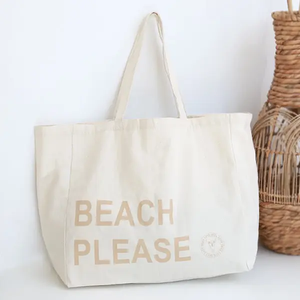 Love Ibiza Canvas Strandtas Beach Please Beige thumbnail