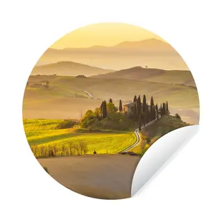 WallCircle - Muurstickers - Behangcirkel - Toscane - Heuvels - Landschap - ⌀ 30 Cm - Muurcirkel - Zelfklevend - Ronde Behangsticker