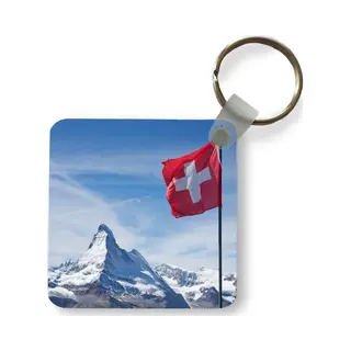 Sleutelhanger - Uitdeelcadeautjes - Zwitserse Vlag Bij Matterhorn In Zwitserland - Plastic