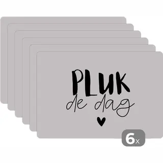 KitchenYeah Placemat - Placemats Kunststof - 45x30 Cm - Quotes - Carpe Diem - Spreuken - Pluk De Dag - 6 Stuks - Borden Onderleggers Antislip - Tafel Decoratie -