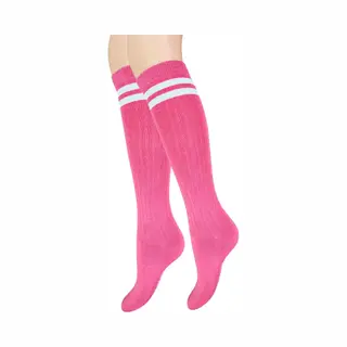 Meisjes Kniekous - Rib - Strepen - Fuchsia - Maat 23-26