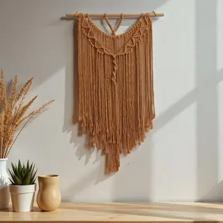Cafuné Macrame Wandkleed - Oker - Handgeknoopt Muurkleed - Ibiza Boho Stijl - Muurdecoratie - Cadeau Idee-Sinterklaas-Kerst