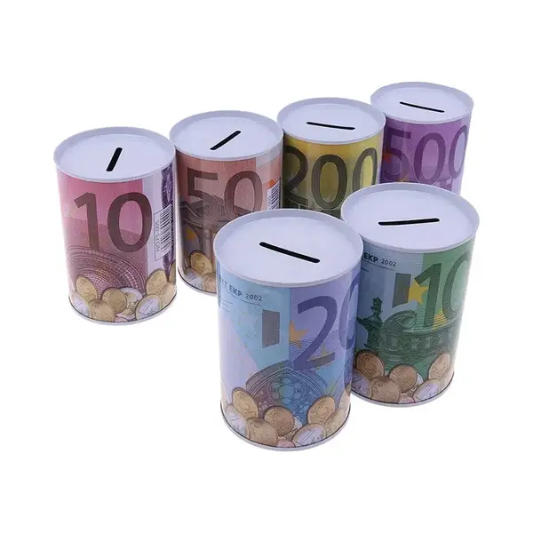 Spaarpotten Eurobiljetten En Munten - Verrassingsspaarpot - Metaal - Maat 8x13 Cm - 4 Stuks thumbnail