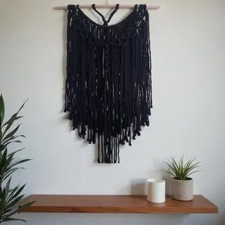 Cafuné Macramé Wandkleed – Handgeknoopt Boho Muurkleed Zwart 50×75 Cm – Ibiza Stijl Wanddecoratie – Origineel Cadeau – Housewarming,