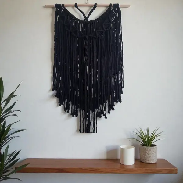 Cafuné Macramé Wandkleed – Handgeknoopt Boho Muurkleed Zwart 50×75 Cm – Ibiza Stijl Wanddecoratie – Origineel Cadeau – Housewarming, thumbnail