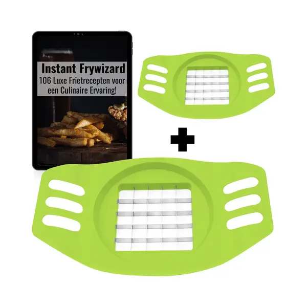 2x Ten® Frietsnijder + 106 Frietrecepten - Patatsnijder Met Rvs Messen - Groen thumbnail