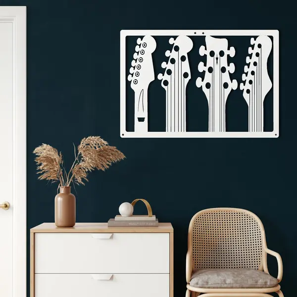 Dekadron Wanddecoratie | Gitaren / Guitars | Metal - Wall Art | Muurdecoratie | Woonkamer |Wit| 46x31cm thumbnail