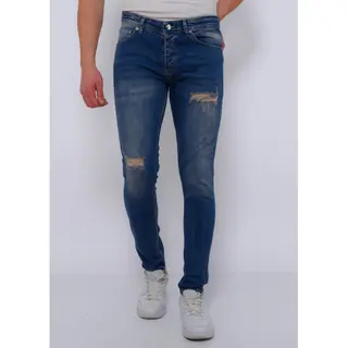 True Rise Ripped Jeans Heren Slim Fit Strech -Dc-046- Blauw