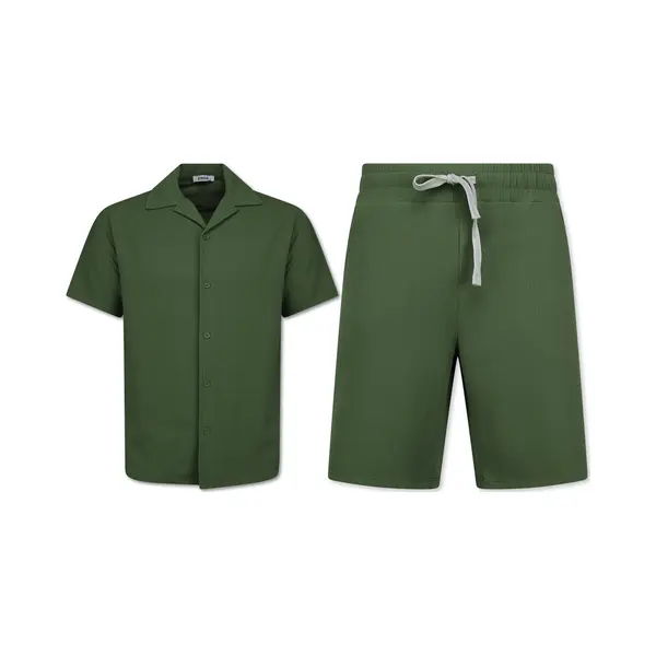 Enos Overhemd Korte Mouw Heren - Oversized Shirt - Korte Broek Heren - Twinset - Ribbed Oversized Shirt - Zomerset Heren - Two Piece Setje - Co Ord Set - thumbnail